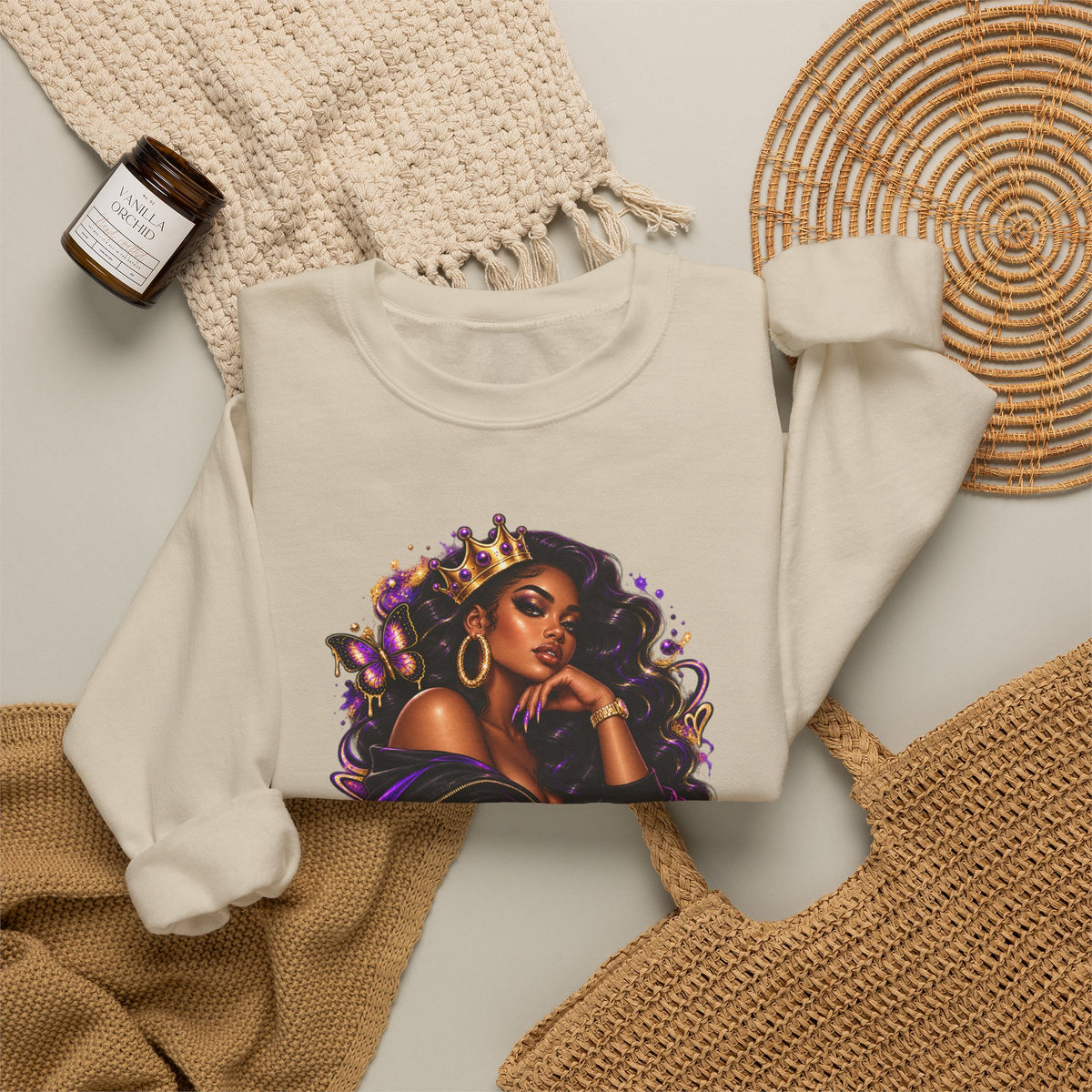 Built Different Crewneck Sweatshirt — Empowered Black Queen Graphic