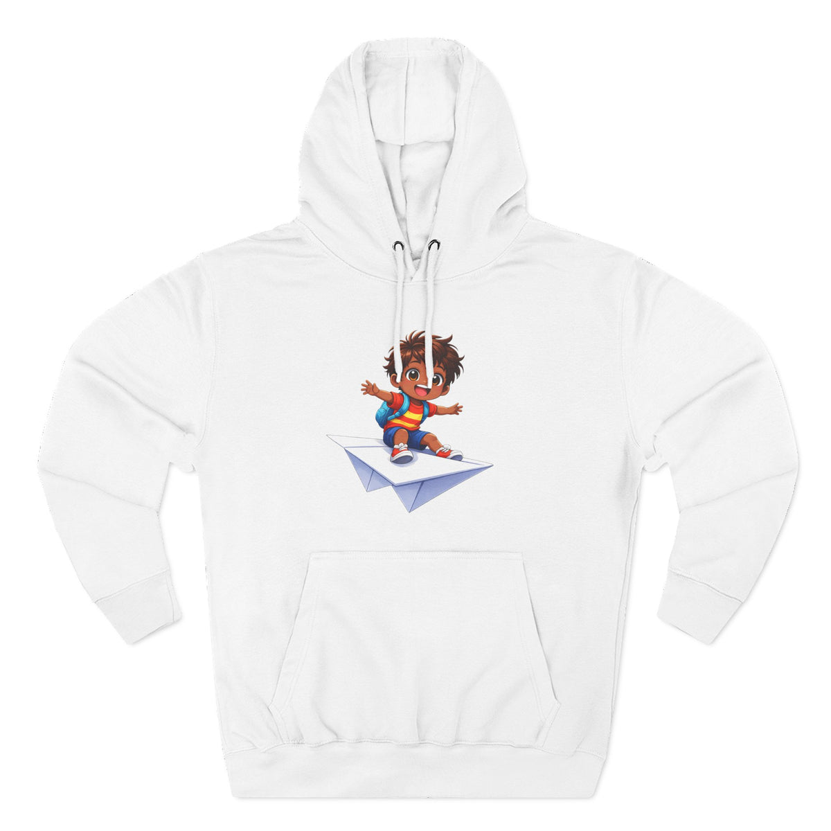 Kid Surfing Paper Plane Hoodie - Cute Cartoon Boy Graphic Pullover