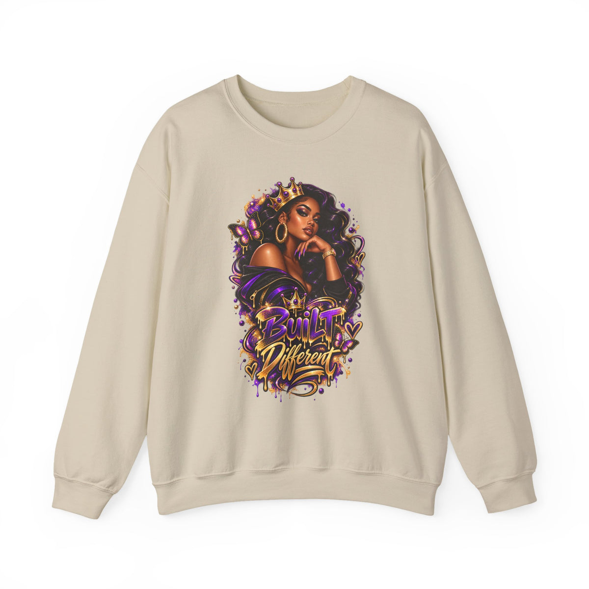 Built Different Crewneck Sweatshirt — Empowered Black Queen Graphic
