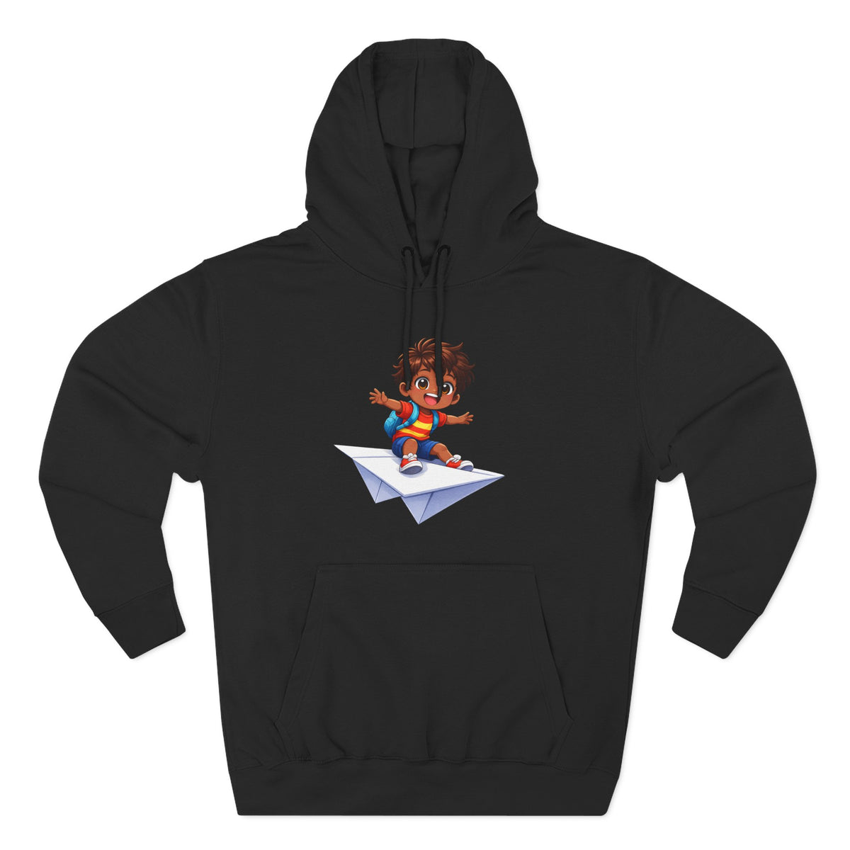 Kid Surfing Paper Plane Hoodie - Cute Cartoon Boy Graphic Pullover
