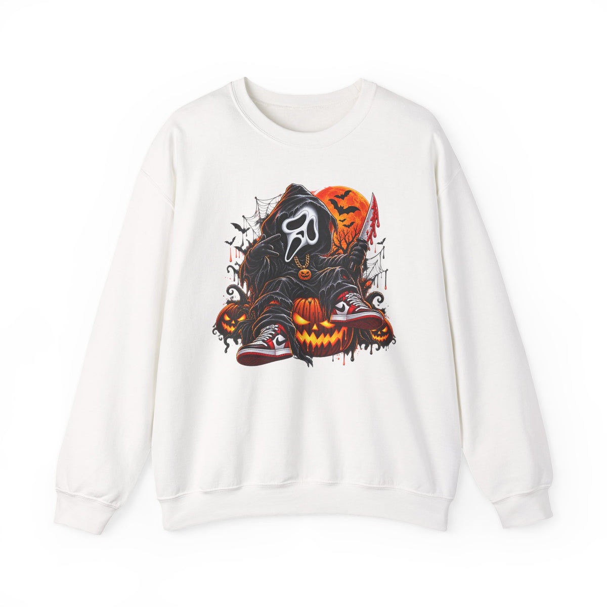 Halloween Ghost Face Pumpkin Crewneck Sweatshirt