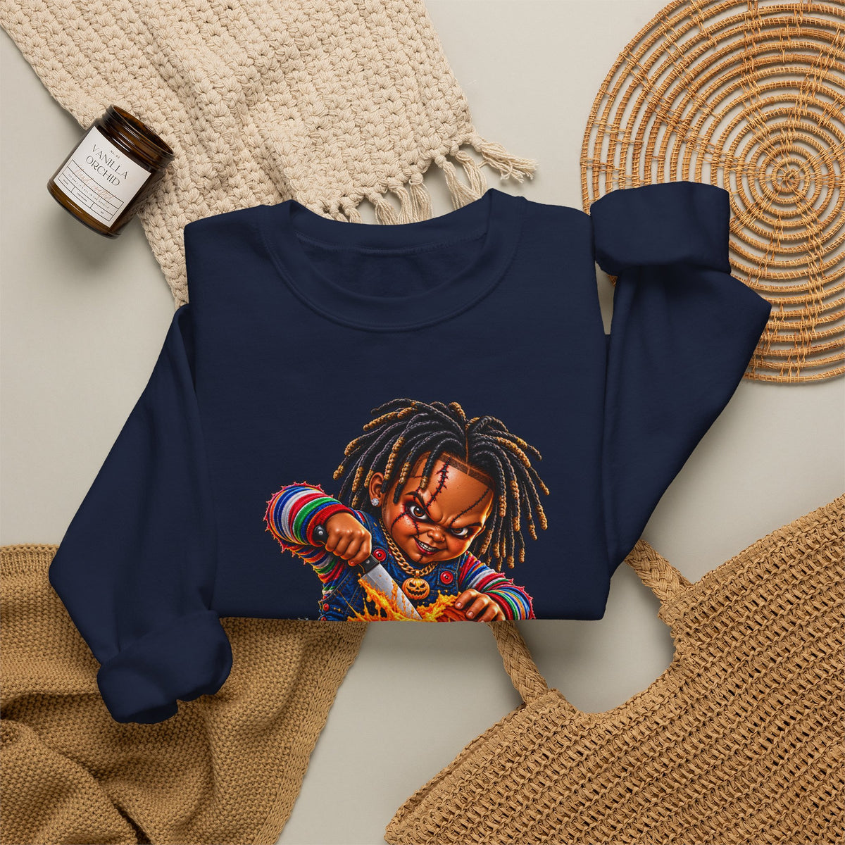 Halloween Dreadlocks Pumpkin Crewneck Sweatshirt