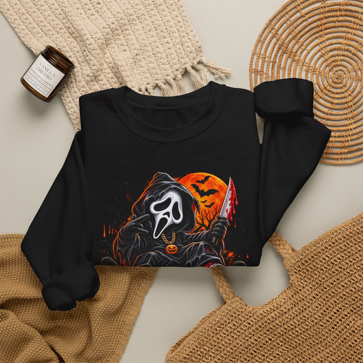 Halloween Ghost Face Pumpkin Crewneck Sweatshirt