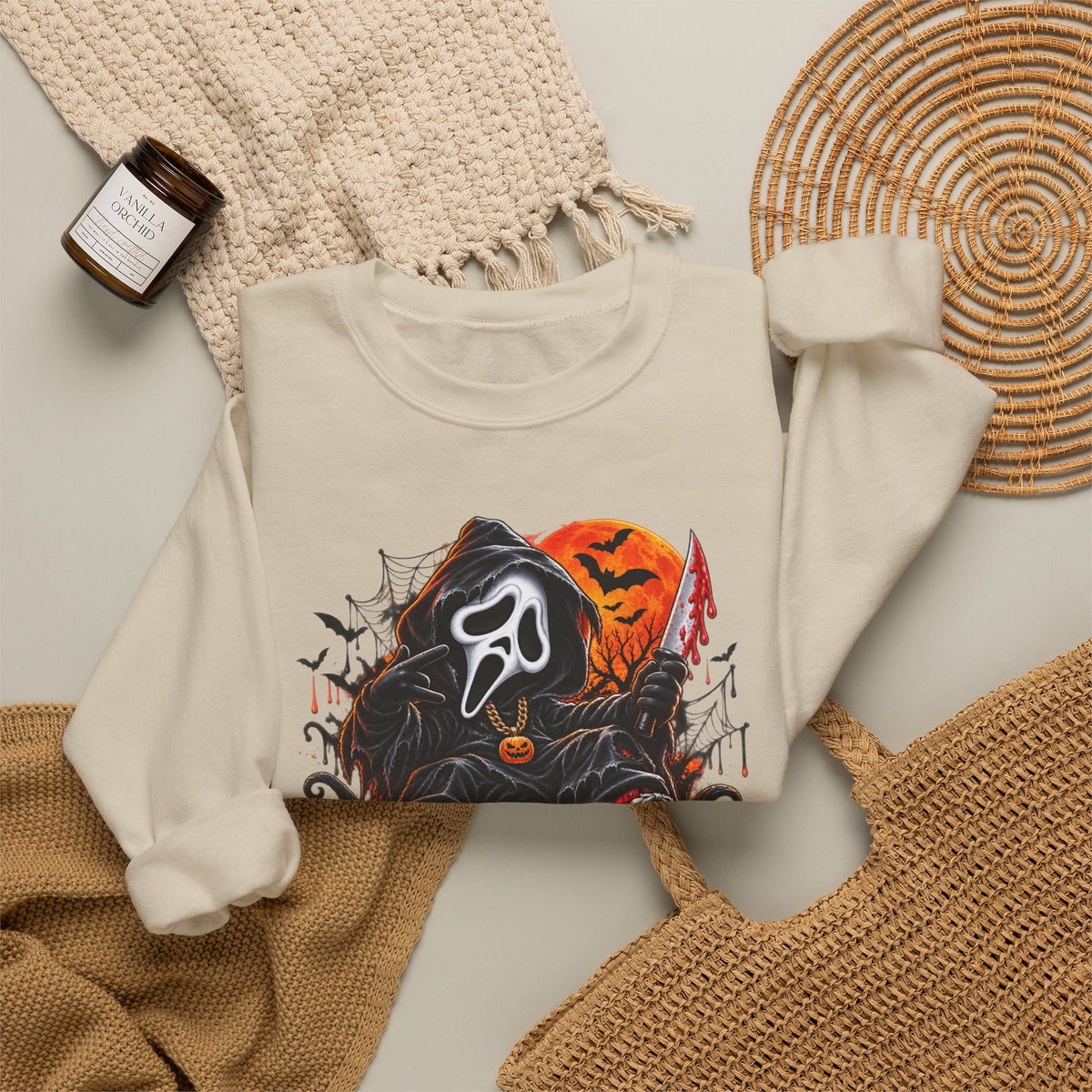 Halloween Ghost Face Pumpkin Crewneck Sweatshirt