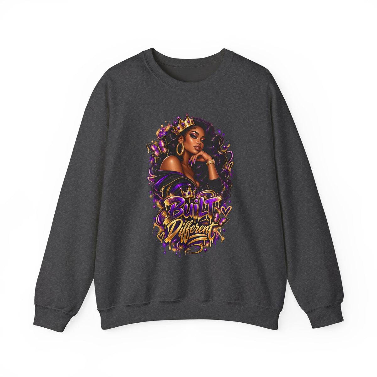Built Different Crewneck Sweatshirt — Empowered Black Queen Graphic