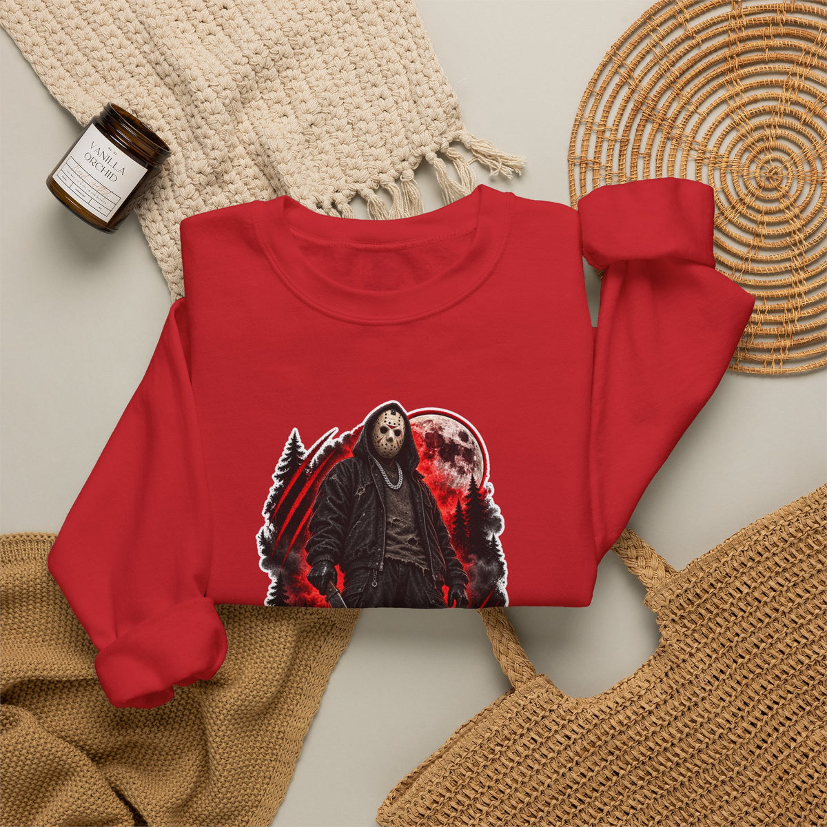 Horror Mask Graphic Sweatshirt — "Mask On Fear Up" Crewneck