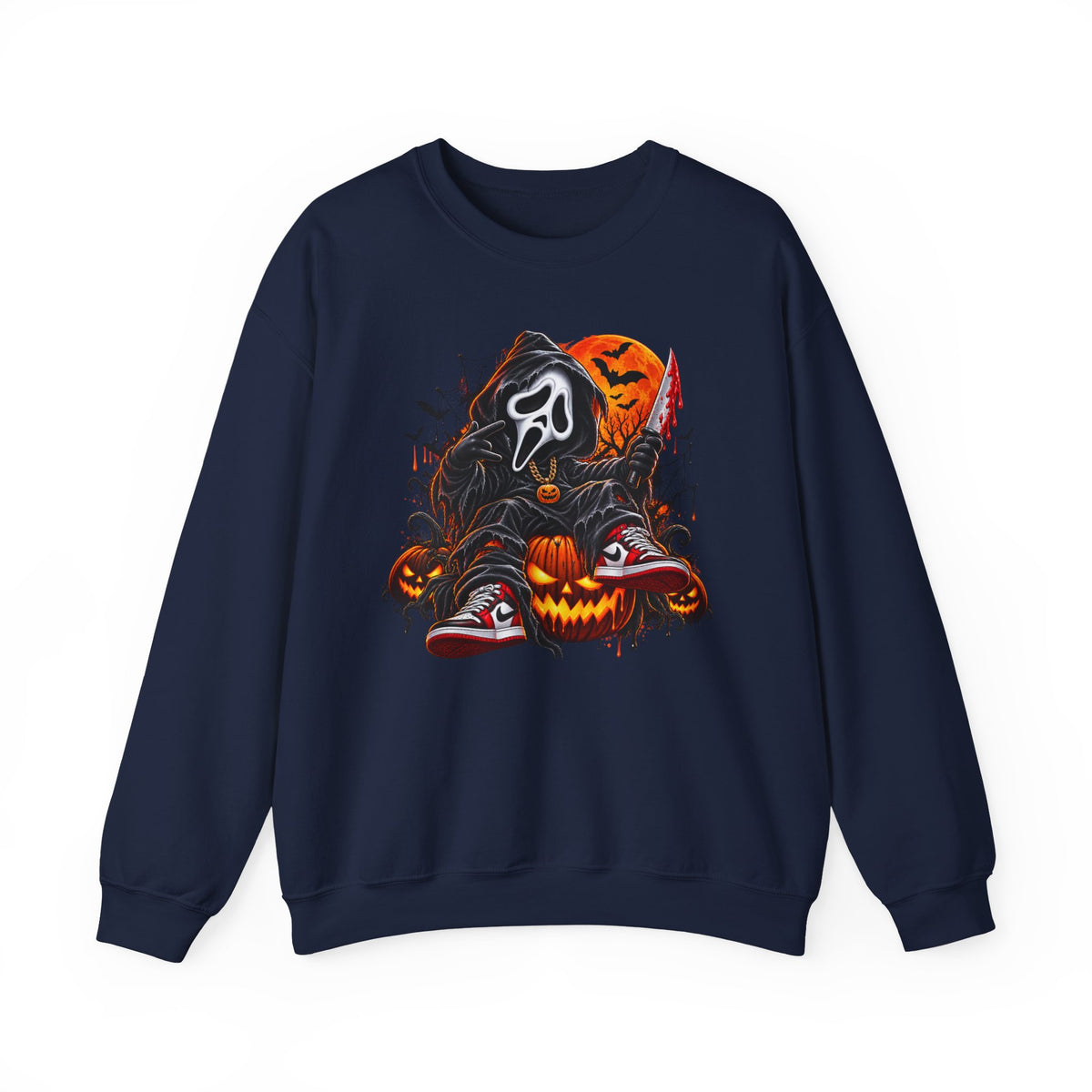 Halloween Ghost Face Pumpkin Crewneck Sweatshirt