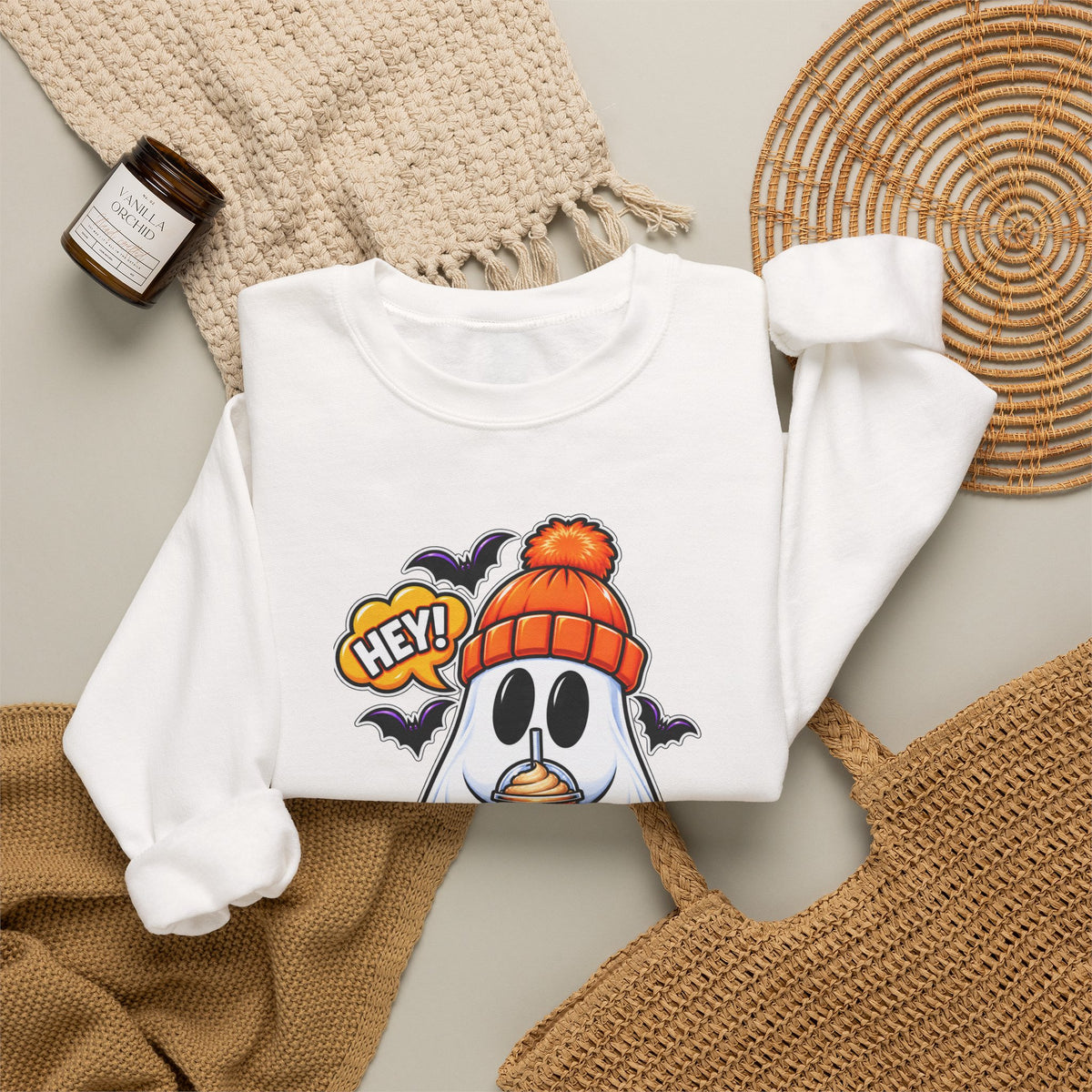 Hey Boo Ghost Halloween Crewneck Sweatshirt