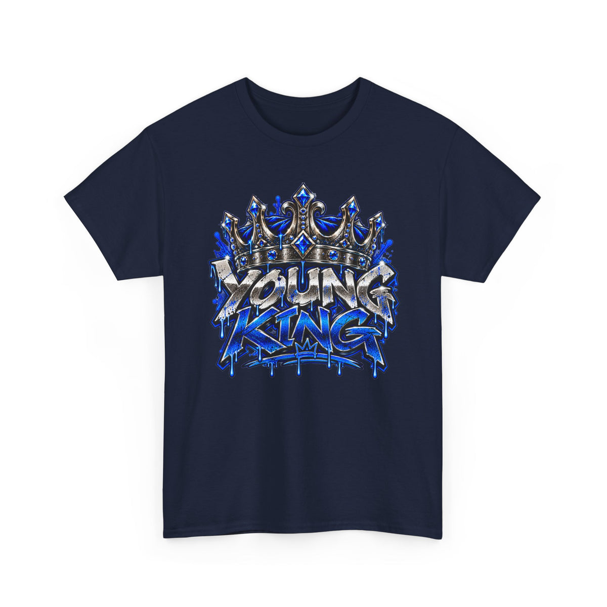 Young King Graphic Tee — Blue Crown Streetwear T‑Shirt
