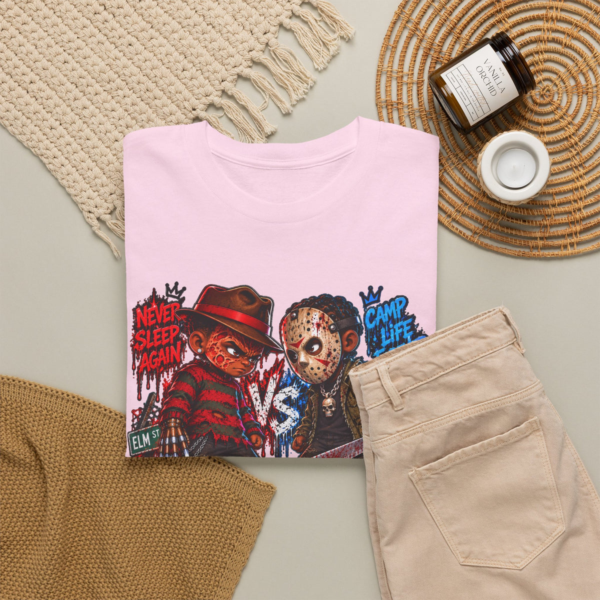 Horror Icons Tee — 'Freddy vs Jason' Cartoon Horror Graphic T-Shirt
