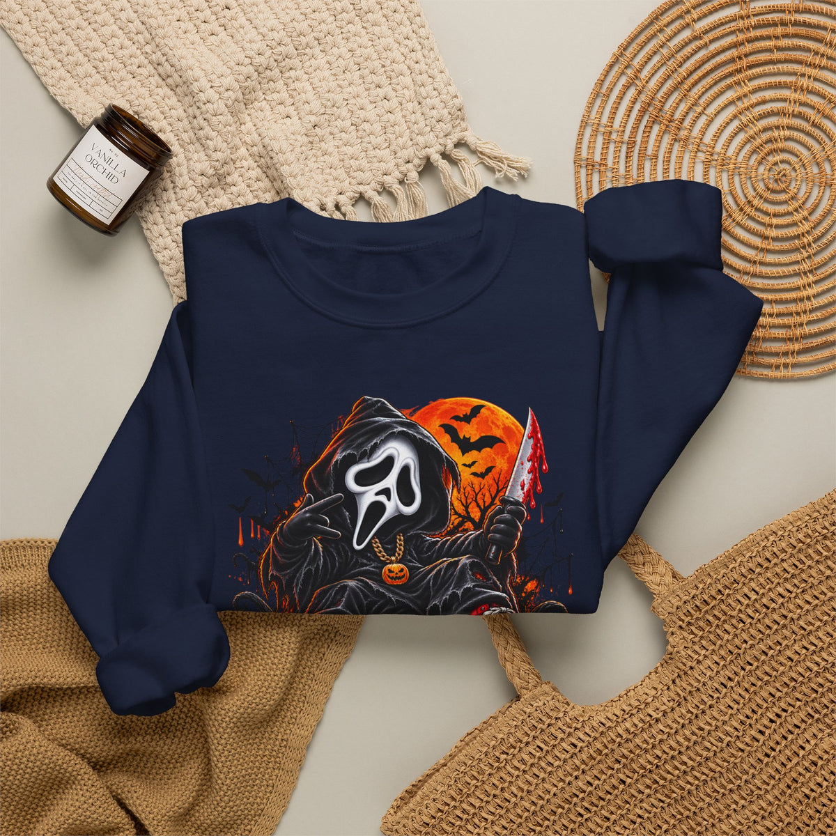 Halloween Ghost Face Pumpkin Crewneck Sweatshirt