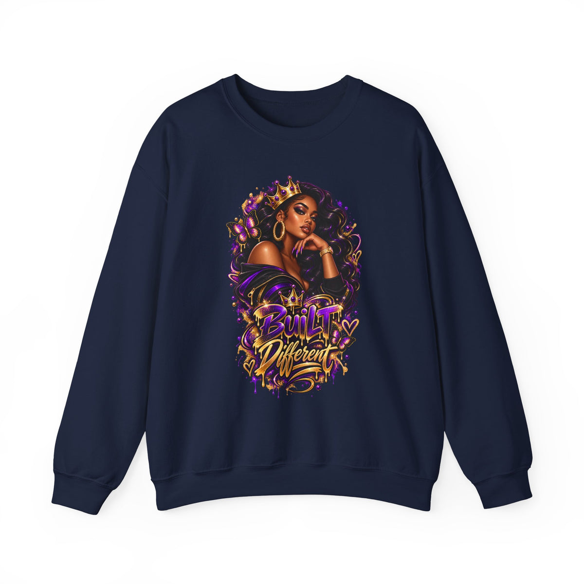 Built Different Crewneck Sweatshirt — Empowered Black Queen Graphic