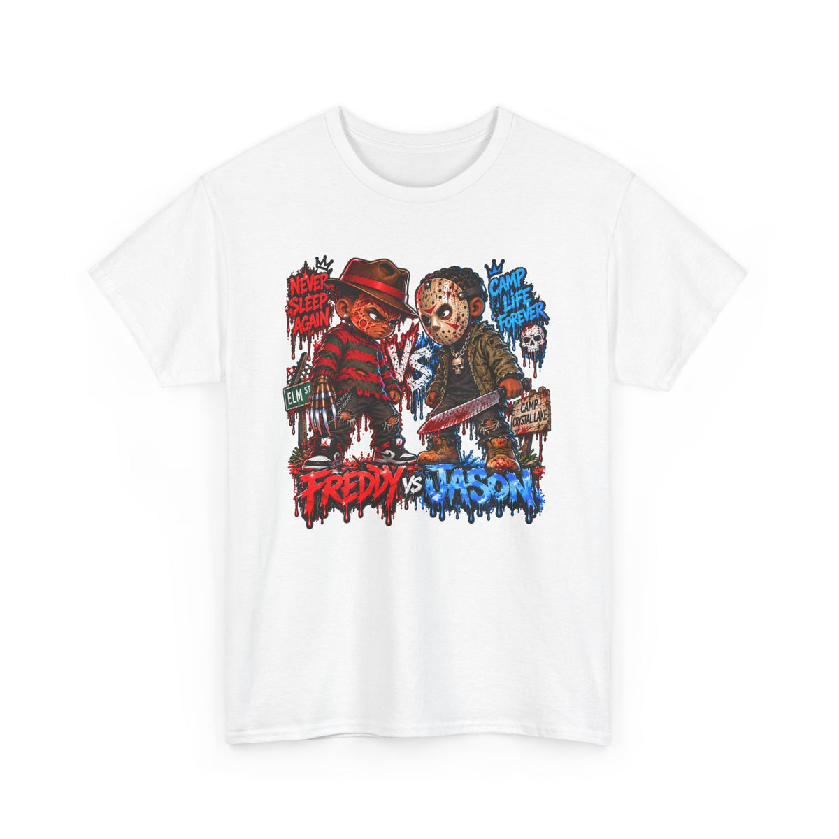 Horror Icons Tee — 'Freddy vs Jason' Cartoon Horror Graphic T-Shirt
