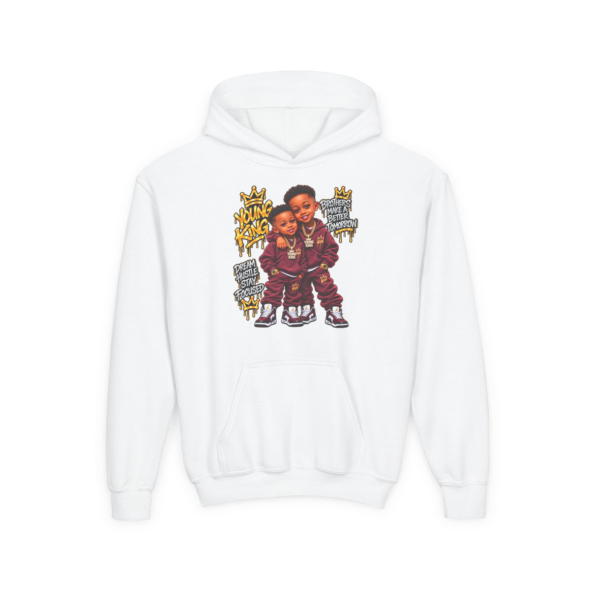 Kids' Hoodie - 'Young King & Queen' Matching Sibling Graphic Hoodie