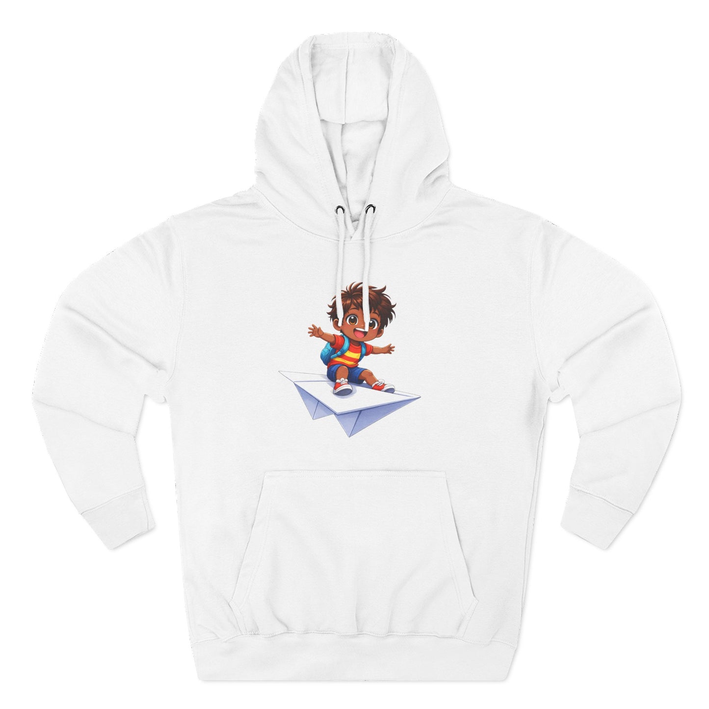 Kid Surfing Paper Plane Hoodie - Cute Cartoon Boy Graphic Pullover