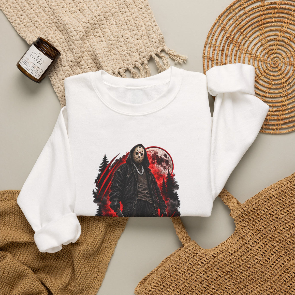 Horror Mask Graphic Sweatshirt — "Mask On Fear Up" Crewneck
