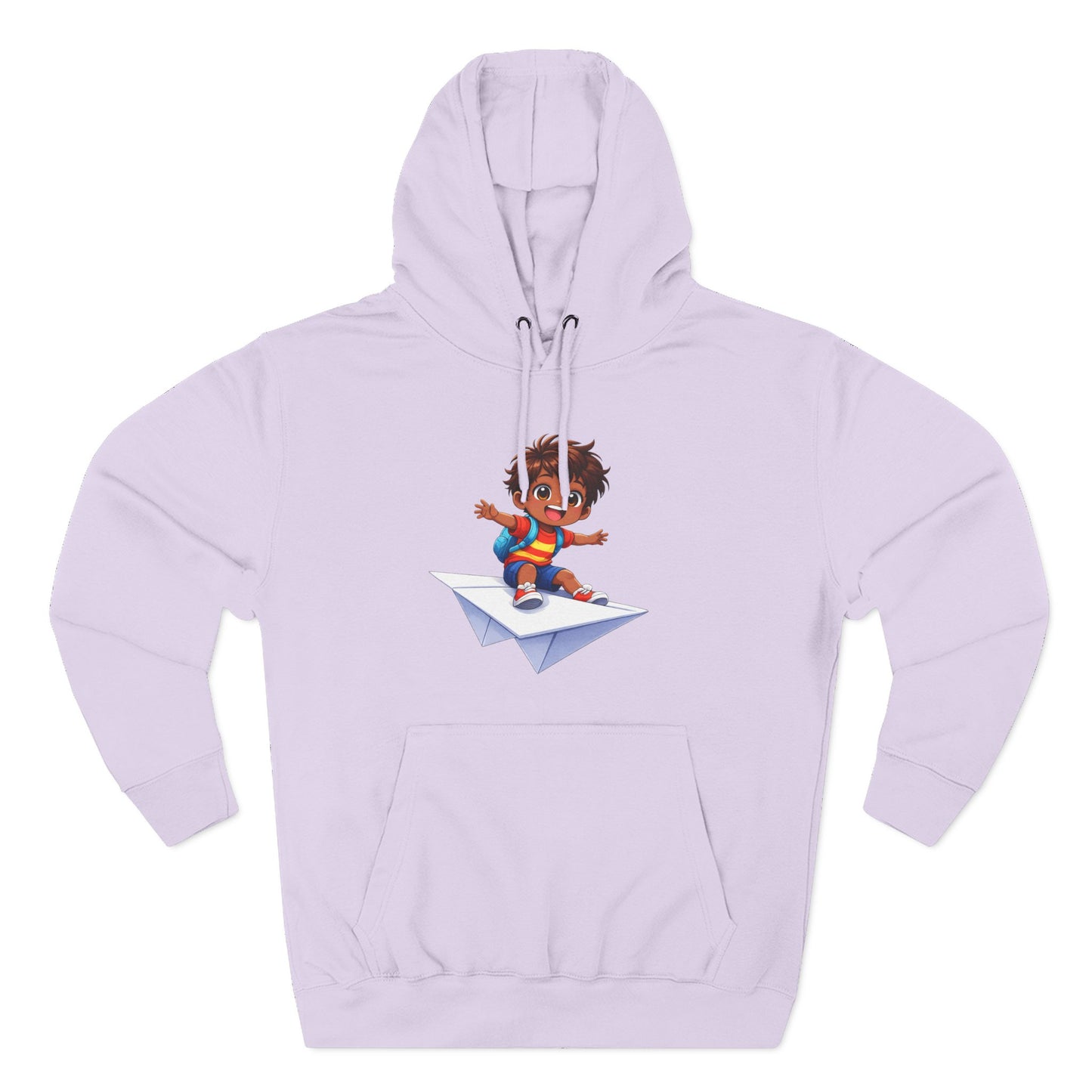 Kid Surfing Paper Plane Hoodie - Cute Cartoon Boy Graphic Pullover
