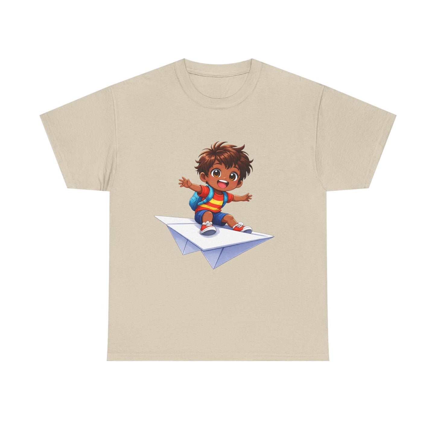 Kids Tee — Boy Riding Paper Airplane Cute Adventure Graphic Shirt