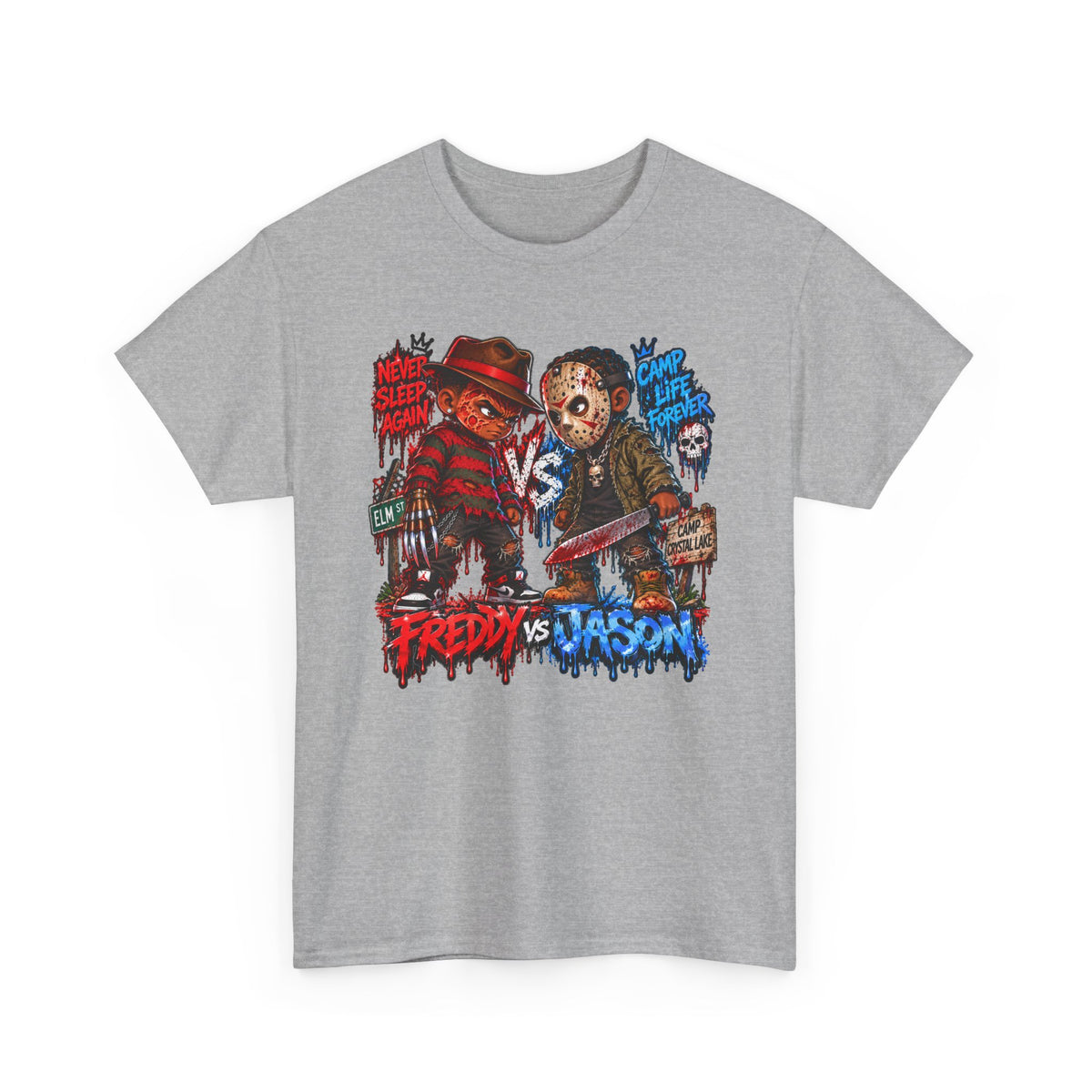 Horror Icons Tee — 'Freddy vs Jason' Cartoon Horror Graphic T-Shirt