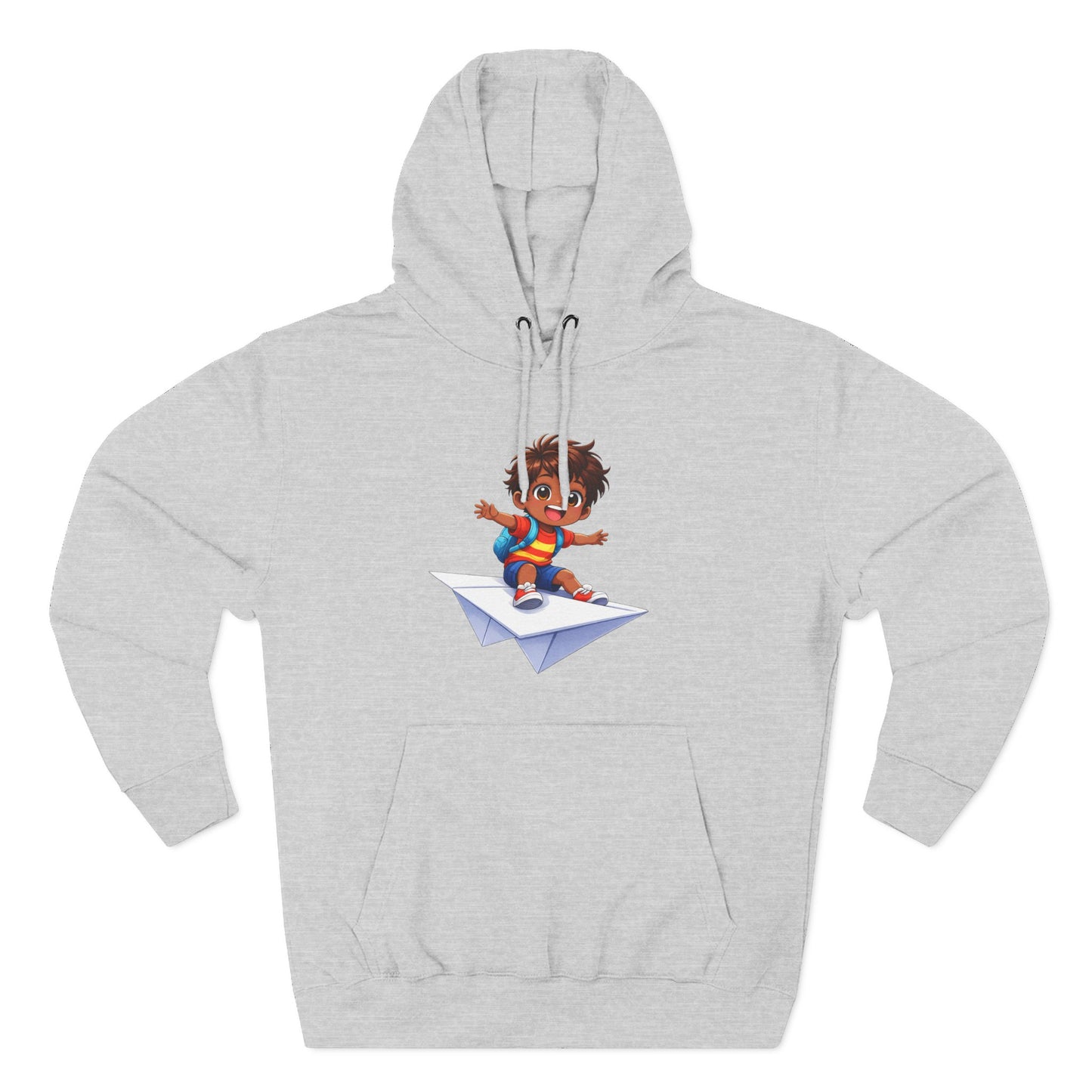 Kid Surfing Paper Plane Hoodie - Cute Cartoon Boy Graphic Pullover
