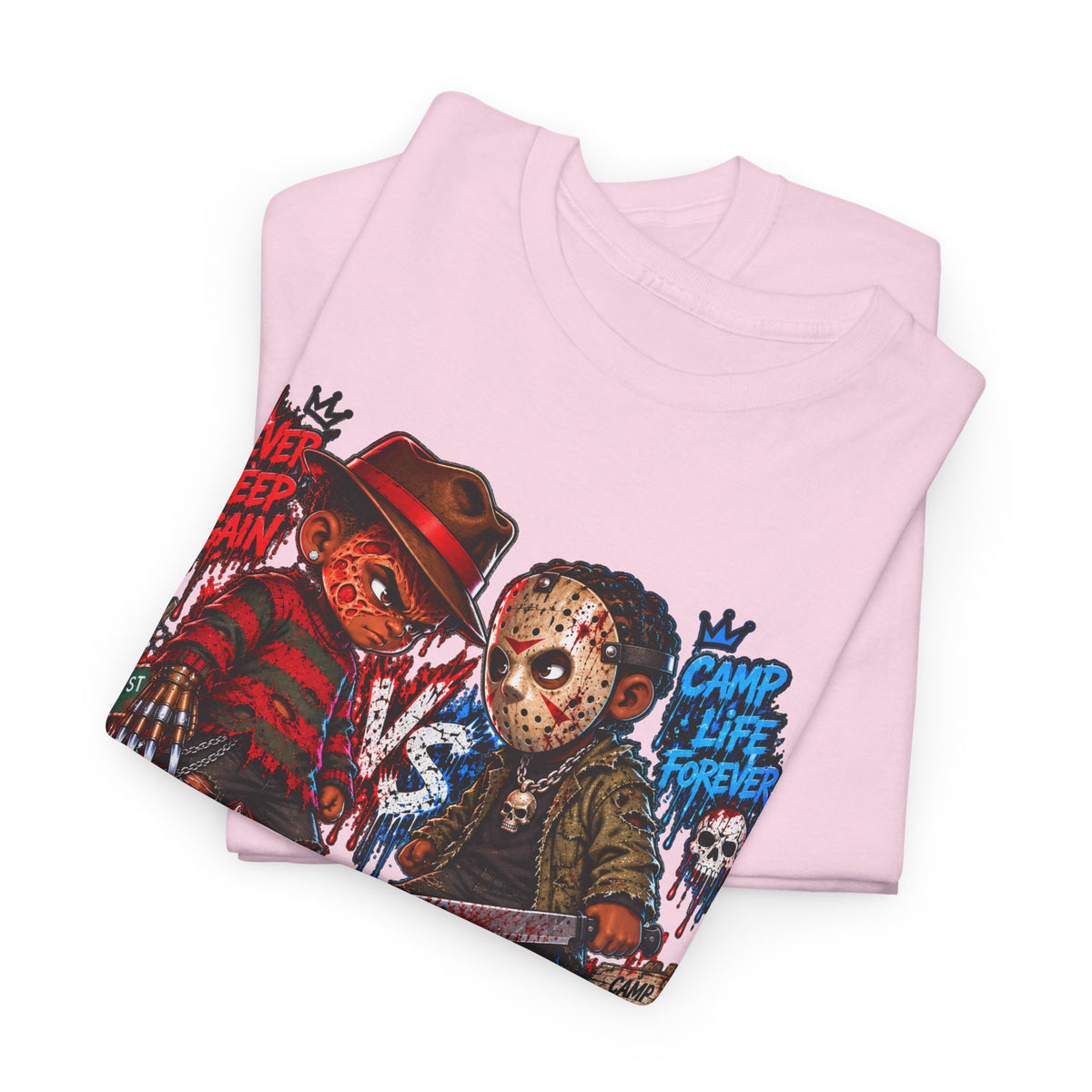 Horror Icons Tee — 'Freddy vs Jason' Cartoon Horror Graphic T-Shirt