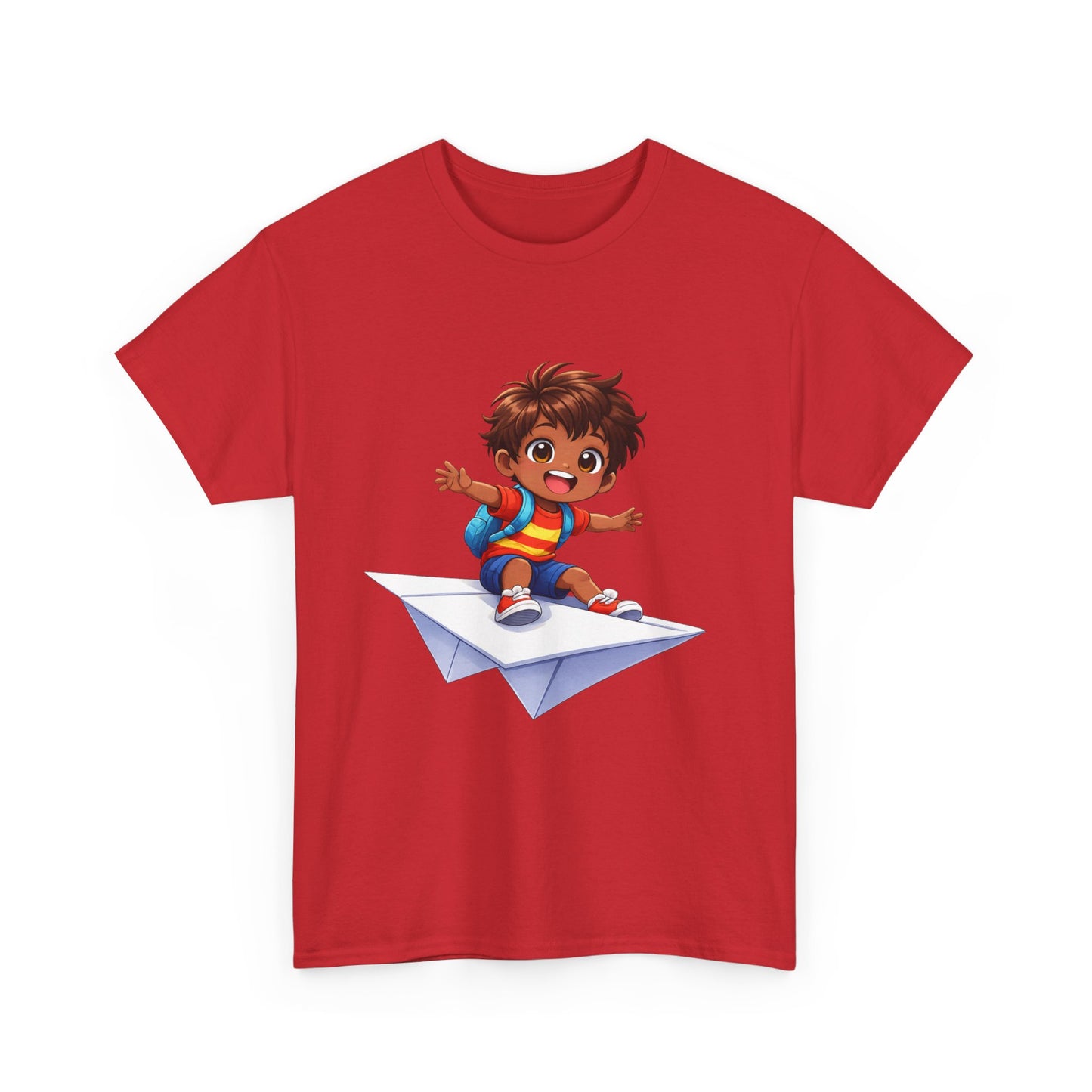 Kids Tee — Boy Riding Paper Airplane Cute Adventure Graphic Shirt