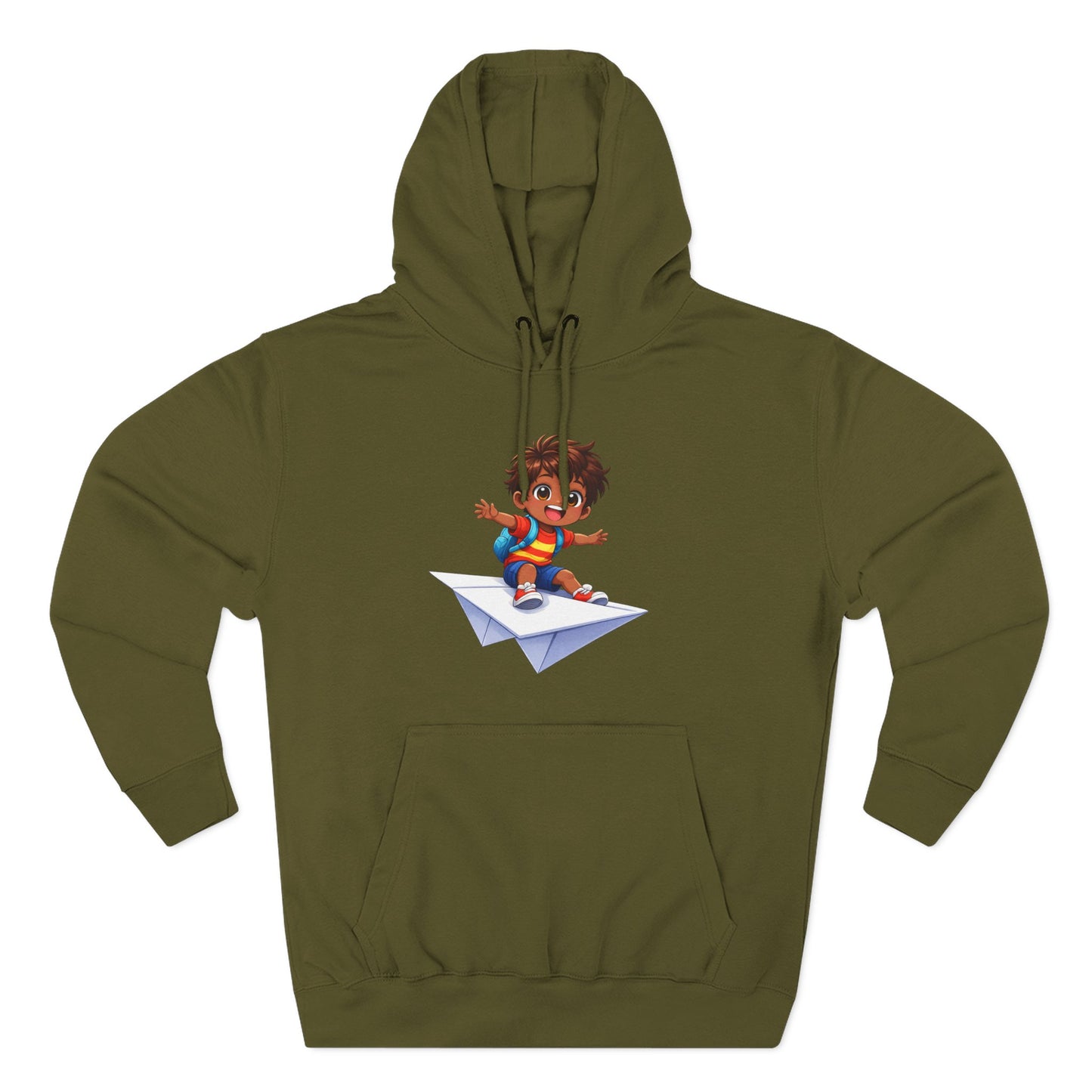 Kid Surfing Paper Plane Hoodie - Cute Cartoon Boy Graphic Pullover