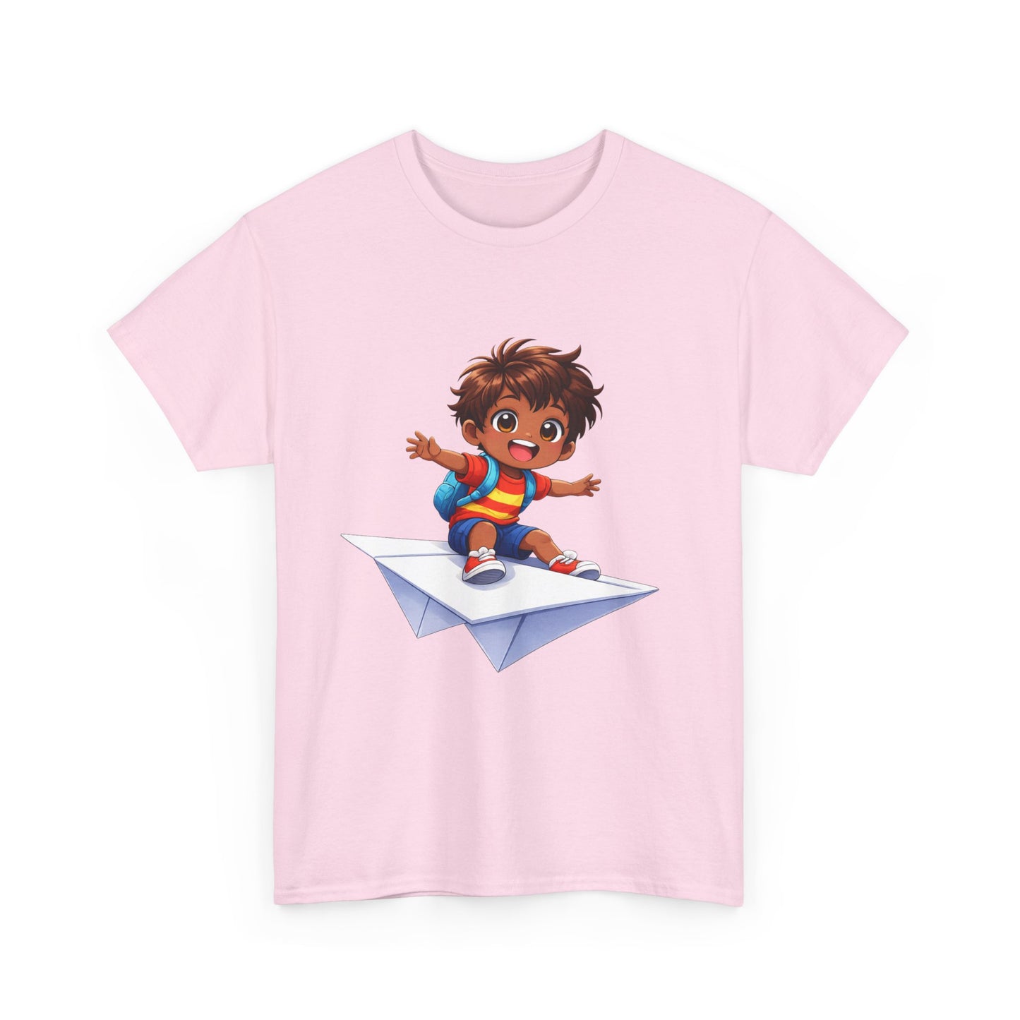 Kids Tee — Boy Riding Paper Airplane Cute Adventure Graphic Shirt