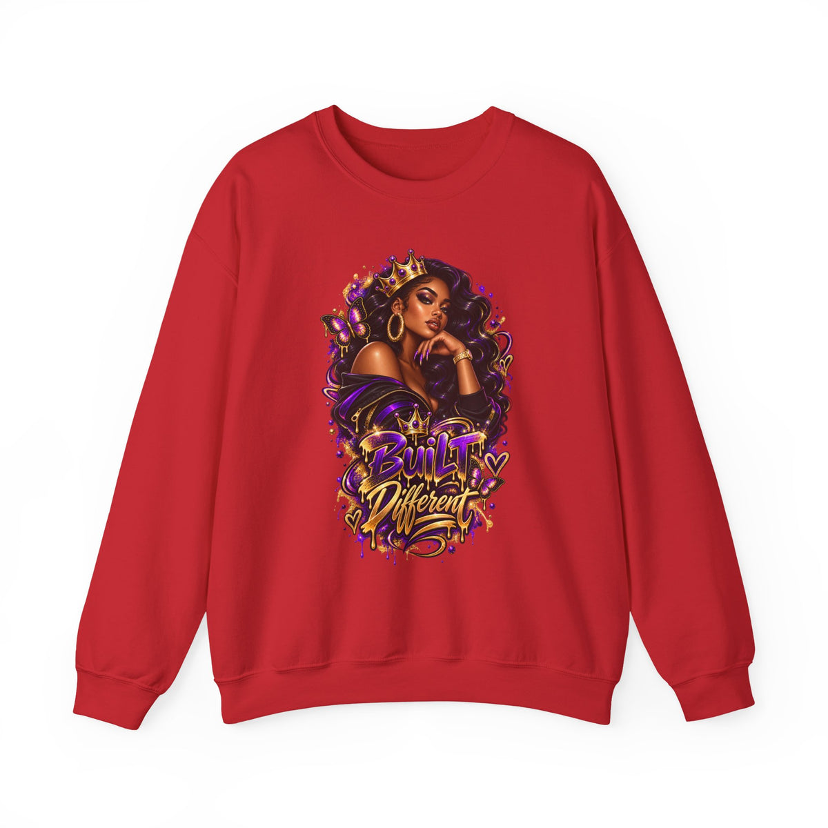 Built Different Crewneck Sweatshirt — Empowered Black Queen Graphic