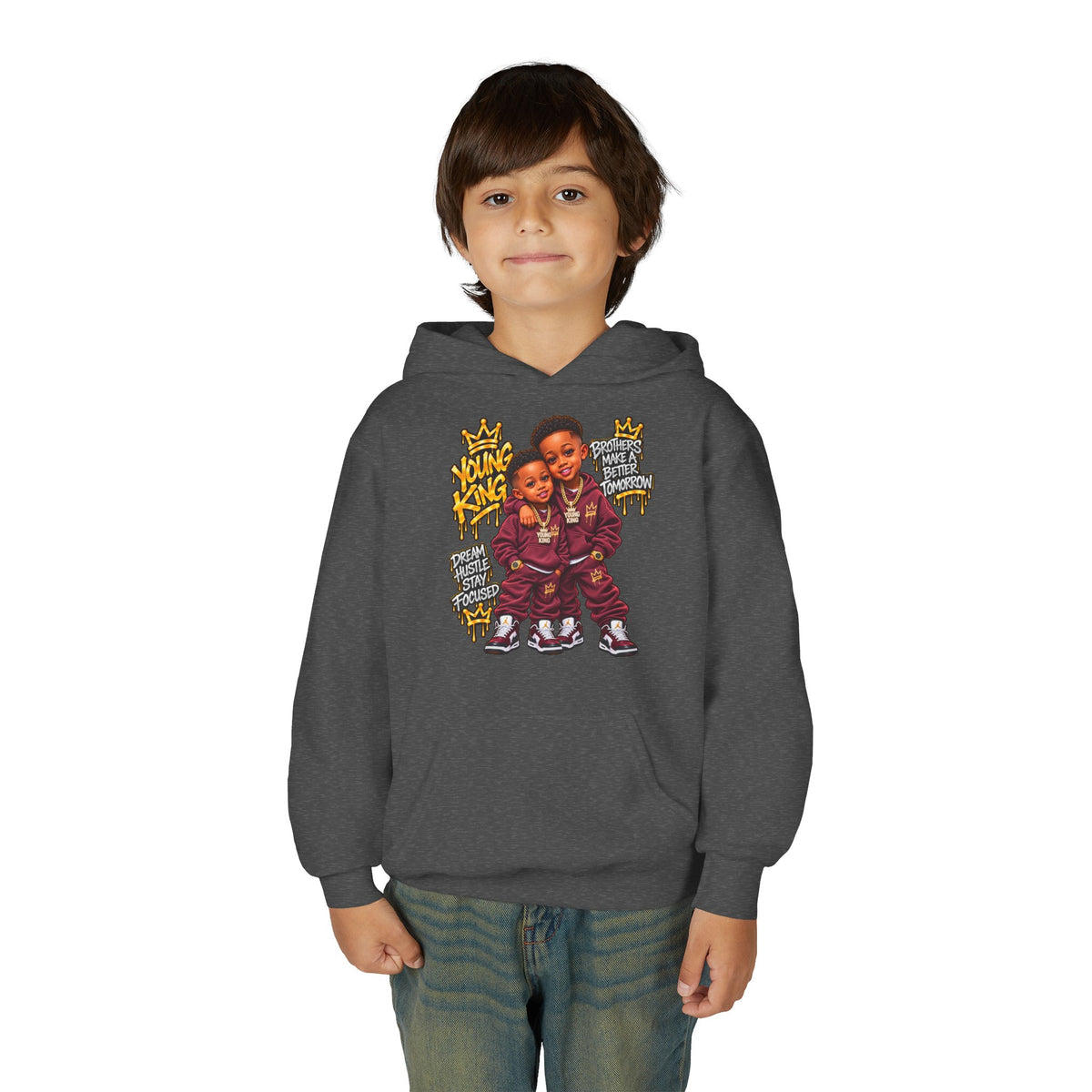 Kids' Hoodie - 'Young King & Queen' Matching Sibling Graphic Hoodie