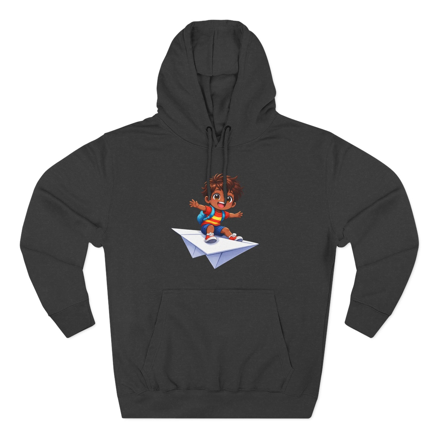 Kid Surfing Paper Plane Hoodie - Cute Cartoon Boy Graphic Pullover