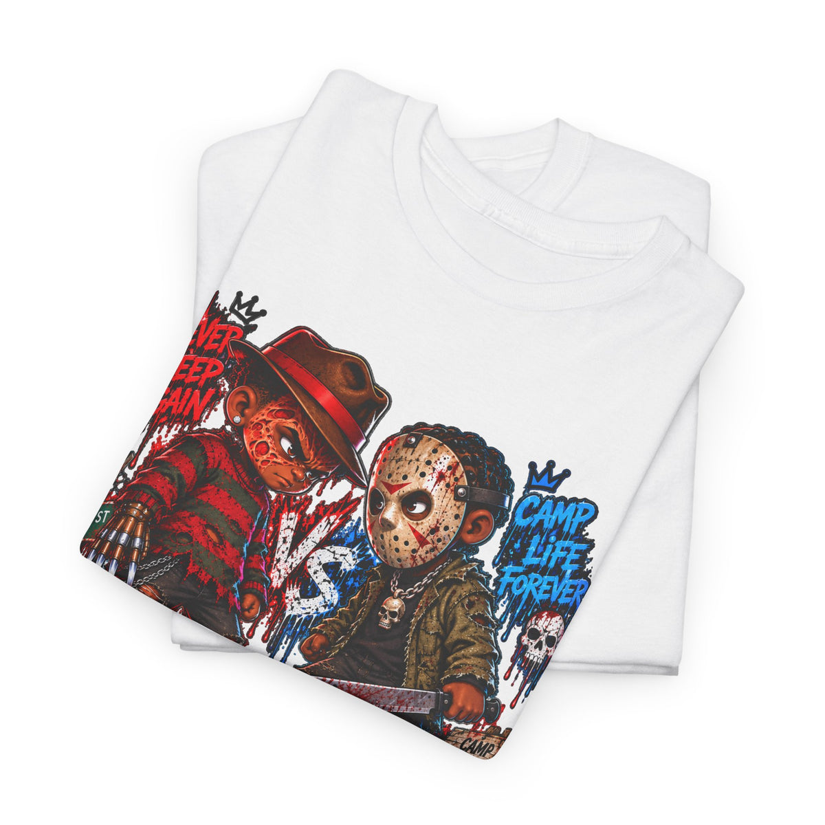 Horror Icons Tee — 'Freddy vs Jason' Cartoon Horror Graphic T-Shirt