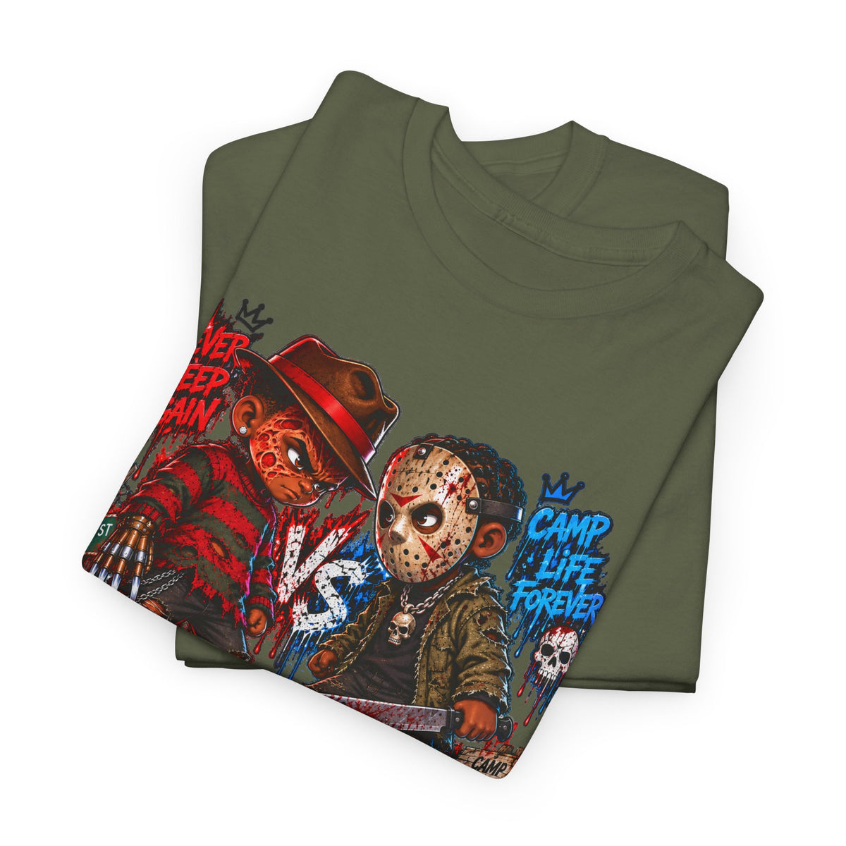 Horror Icons Tee — 'Freddy vs Jason' Cartoon Horror Graphic T-Shirt
