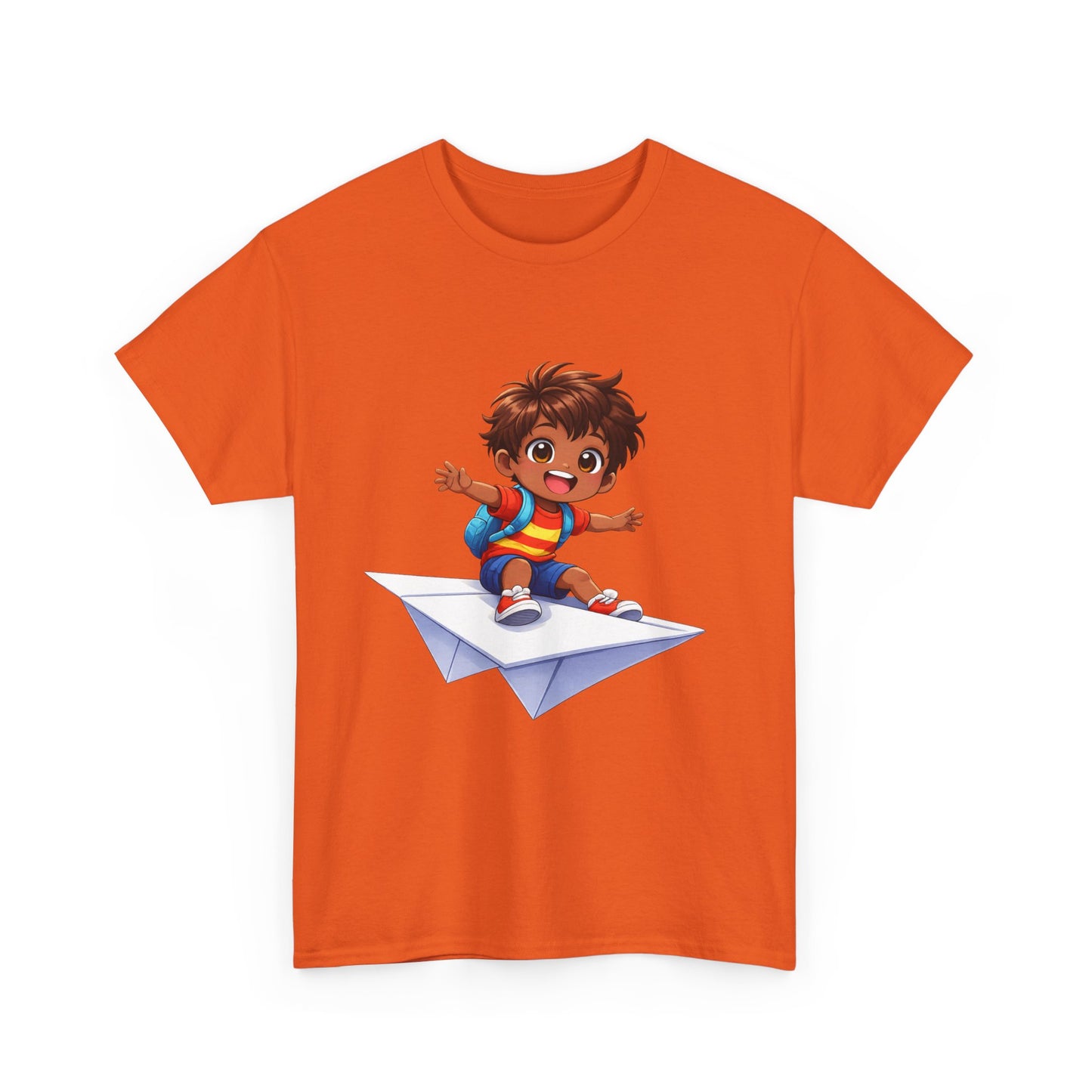 Kids Tee — Boy Riding Paper Airplane Cute Adventure Graphic Shirt