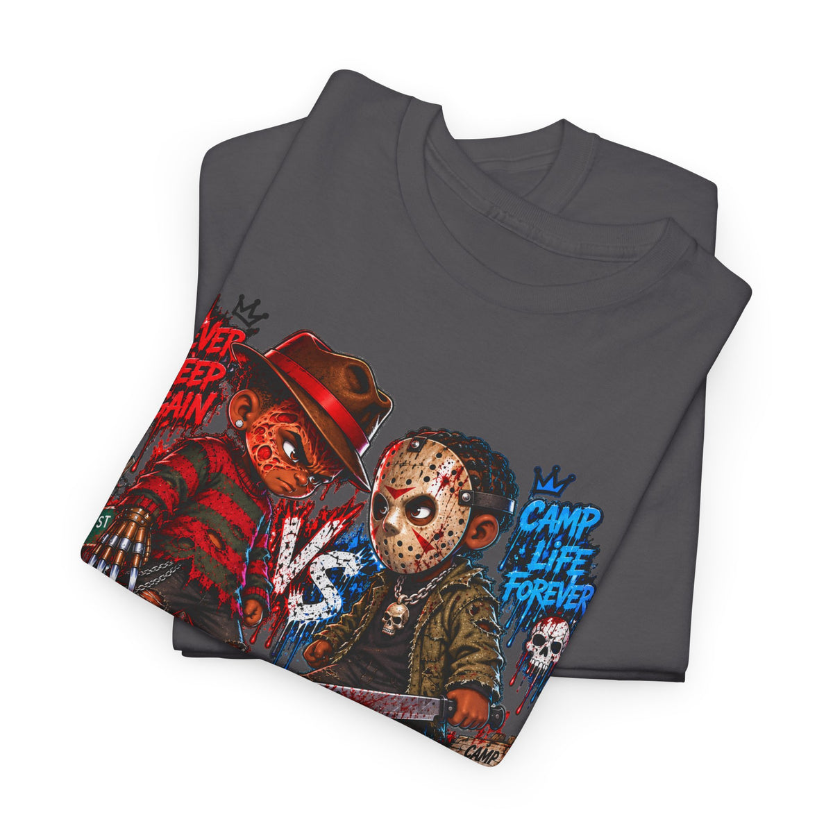 Horror Icons Tee — 'Freddy vs Jason' Cartoon Horror Graphic T-Shirt