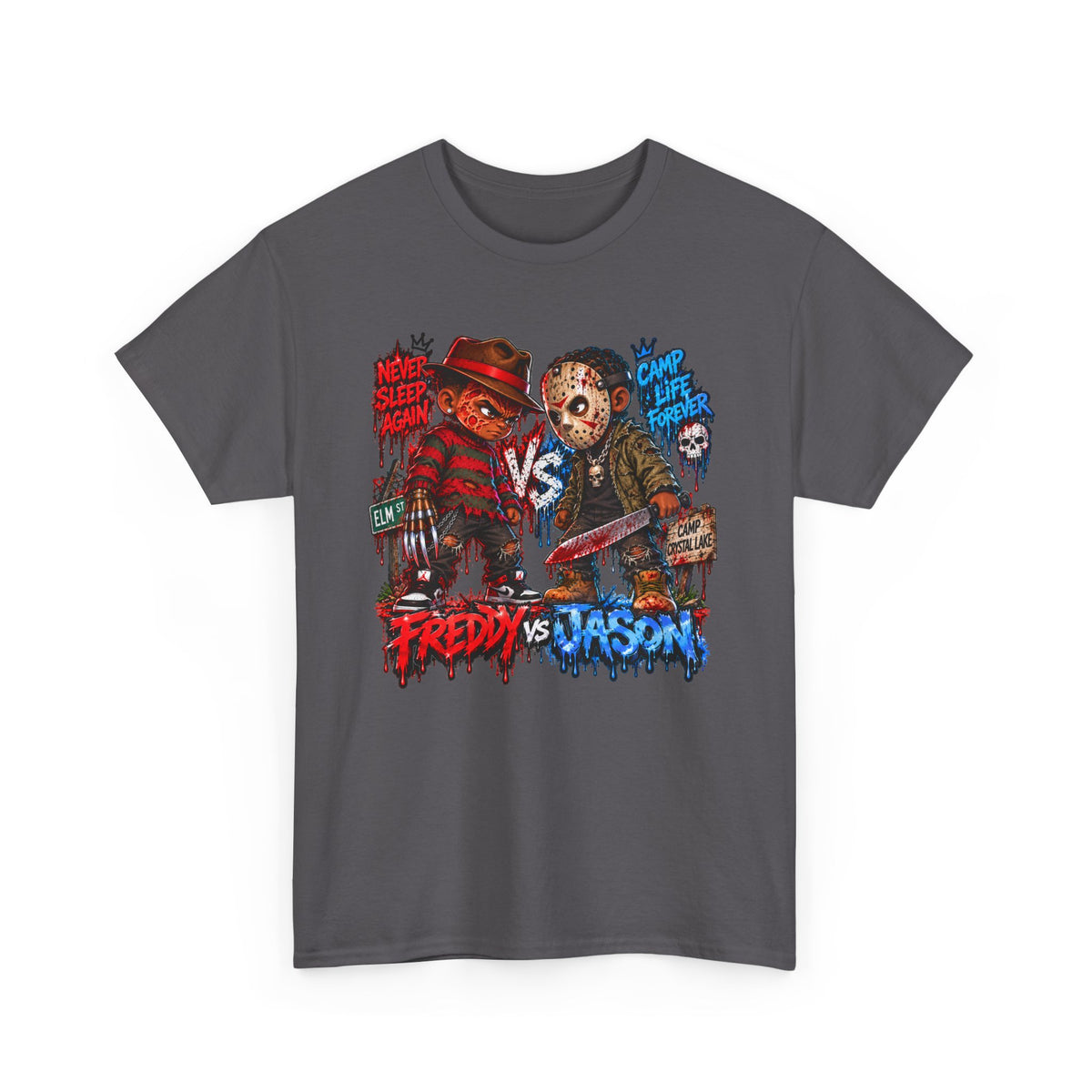 Horror Icons Tee — 'Freddy vs Jason' Cartoon Horror Graphic T-Shirt