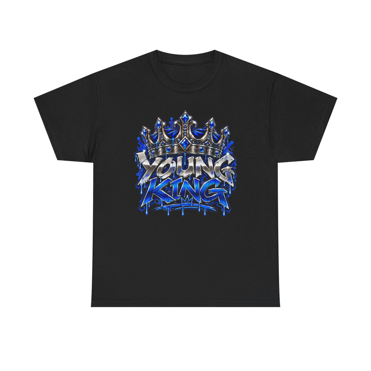 Young King Graphic Tee — Blue Crown Streetwear T‑Shirt
