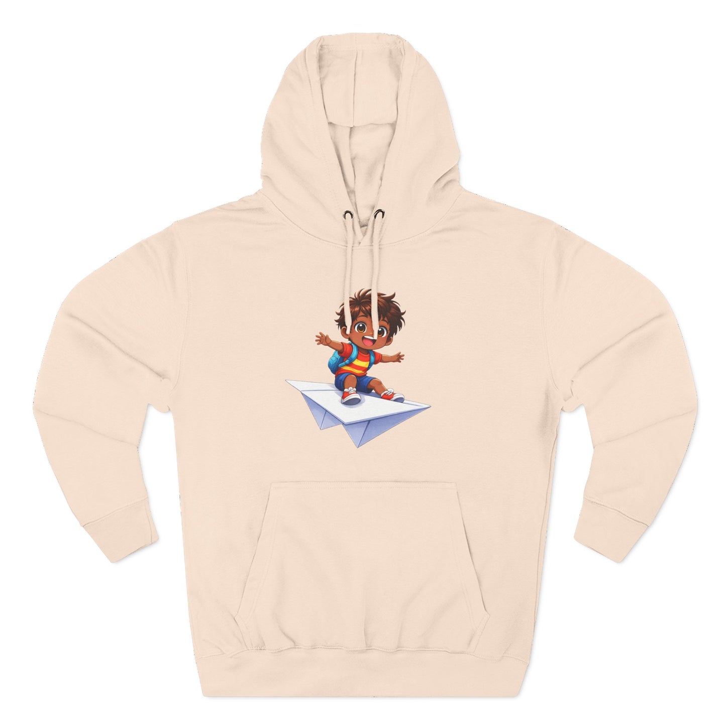 Kid Surfing Paper Plane Hoodie - Cute Cartoon Boy Graphic Pullover