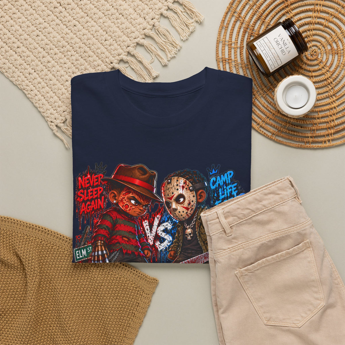 Horror Icons Tee — 'Freddy vs Jason' Cartoon Horror Graphic T-Shirt