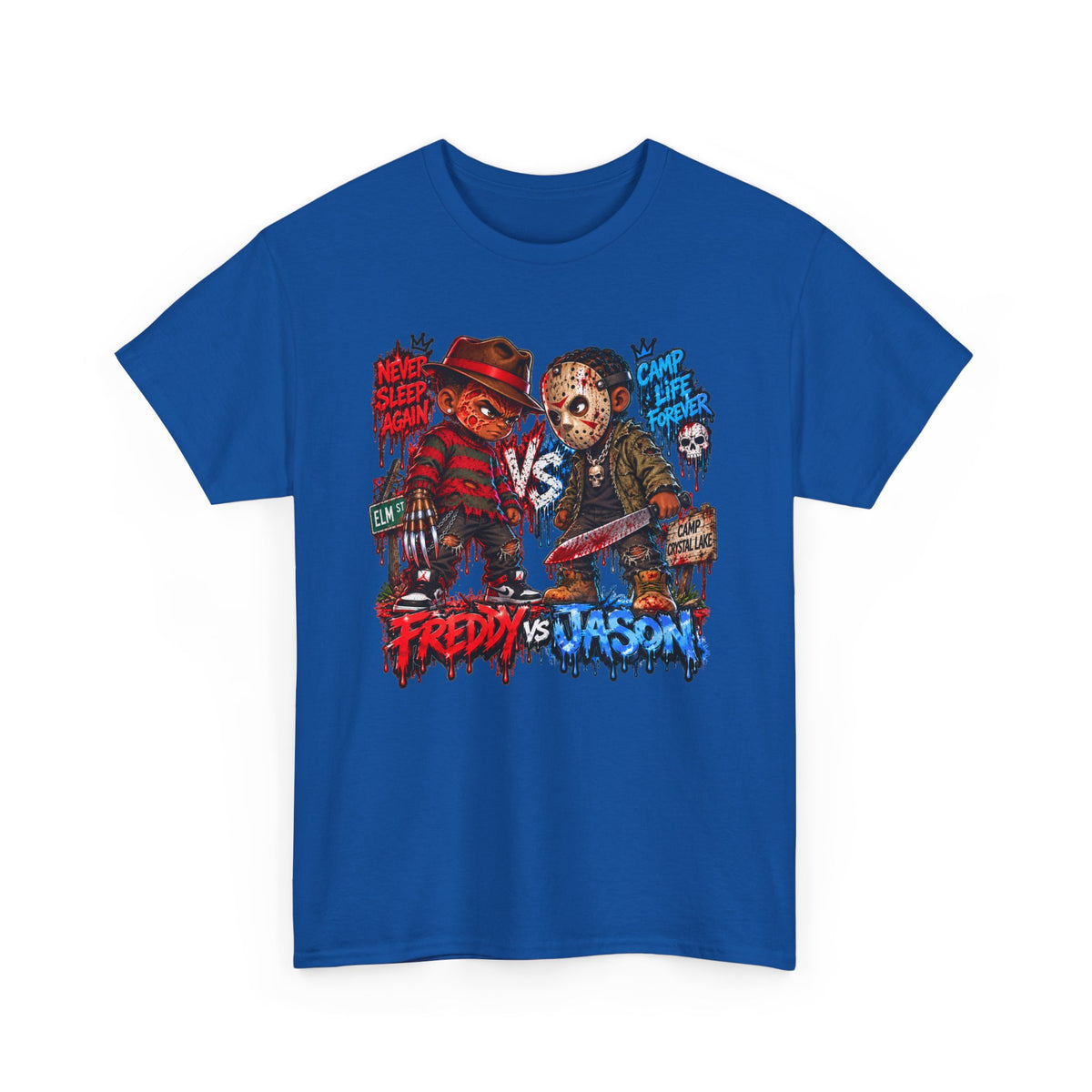 Horror Icons Tee — 'Freddy vs Jason' Cartoon Horror Graphic T-Shirt