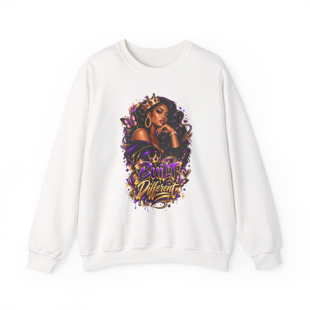 Built Different Crewneck Sweatshirt — Empowered Black Queen Graphic