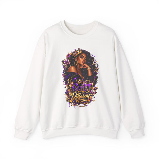 Built Different Crewneck Sweatshirt — Empowered Black Queen Graphic