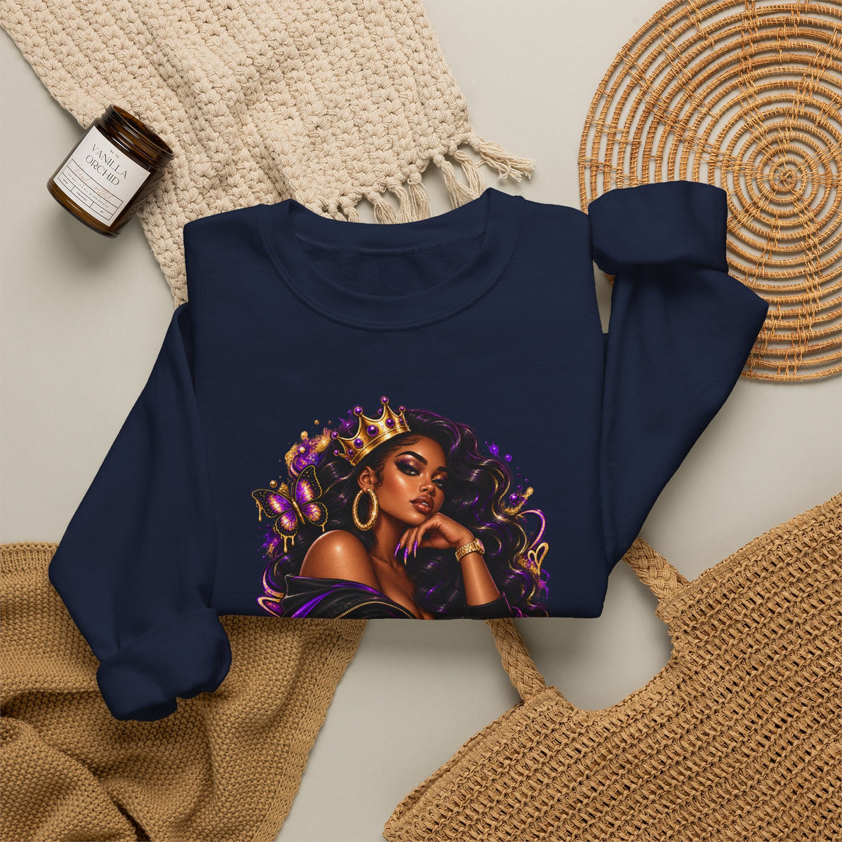 Built Different Crewneck Sweatshirt — Empowered Black Queen Graphic