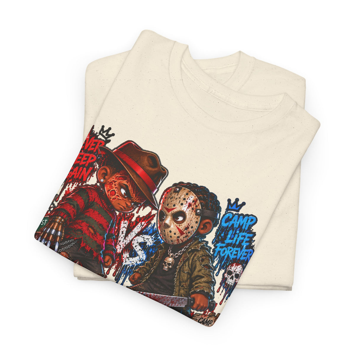Horror Icons Tee — 'Freddy vs Jason' Cartoon Horror Graphic T-Shirt