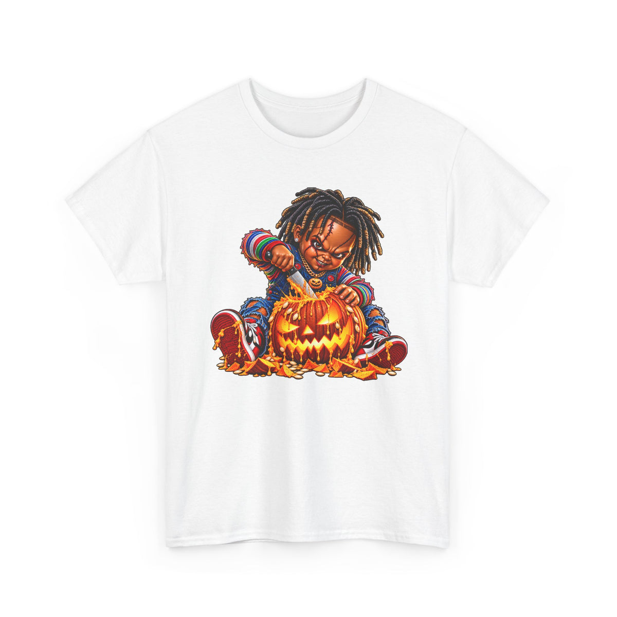 Halloween Pumpkin Carving Dreadlocks Skeleton T-Shirt