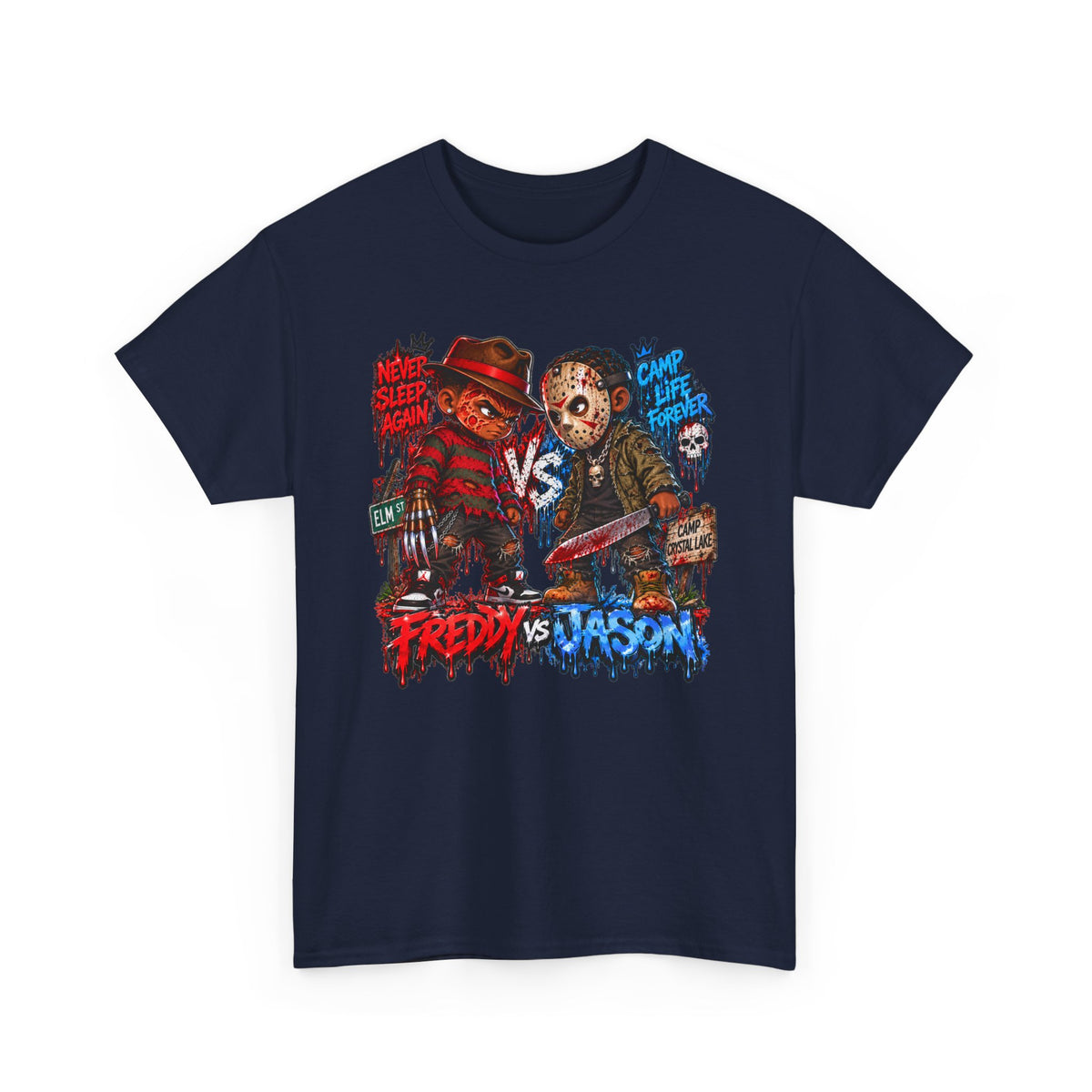 Horror Icons Tee — 'Freddy vs Jason' Cartoon Horror Graphic T-Shirt