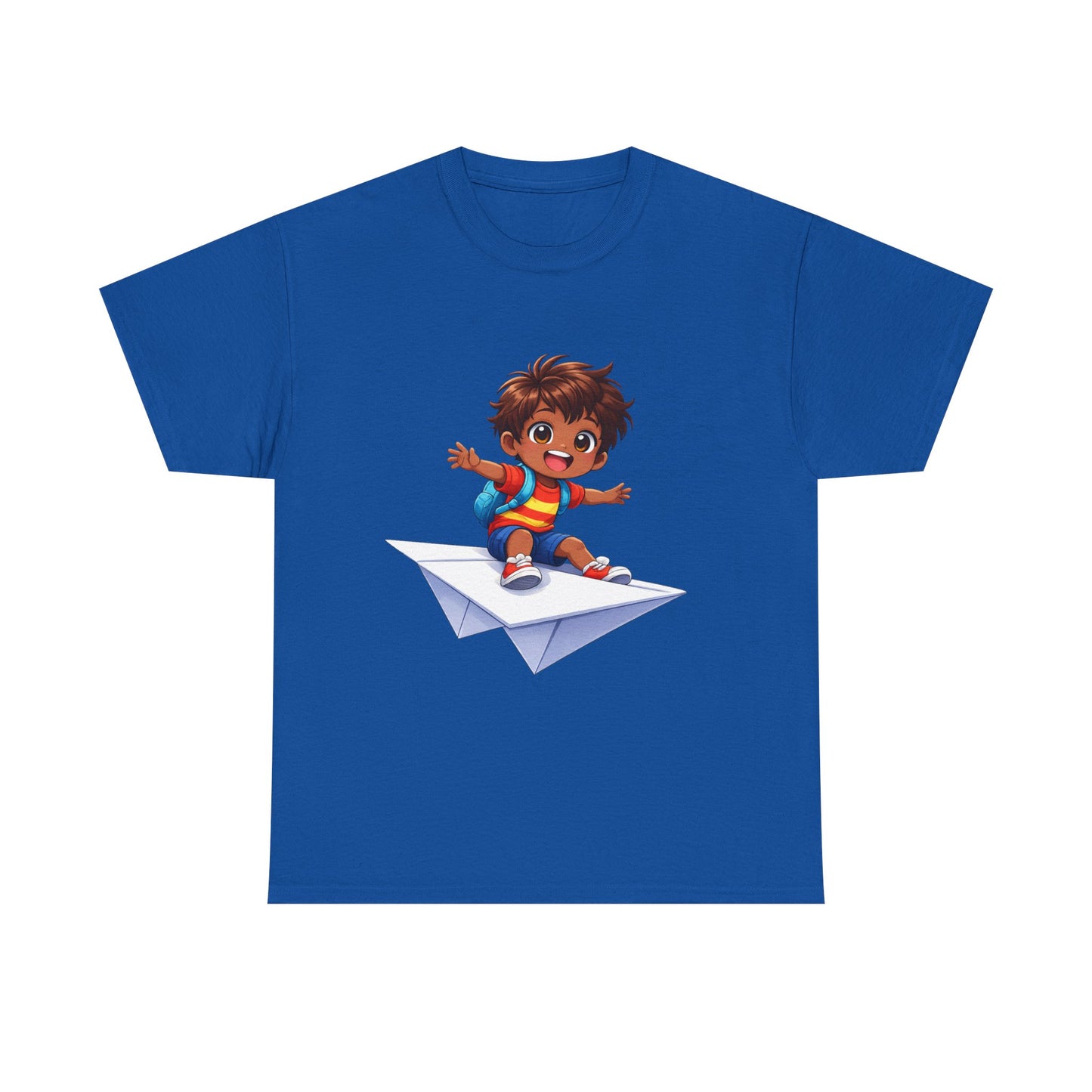 Kids Tee — Boy Riding Paper Airplane Cute Adventure Graphic Shirt