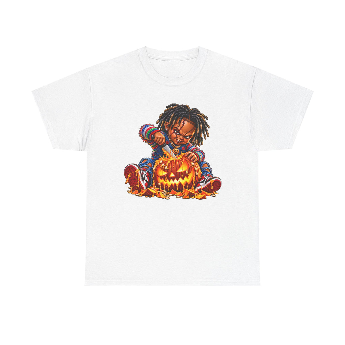 Halloween Pumpkin Carving Dreadlocks Skeleton T-Shirt