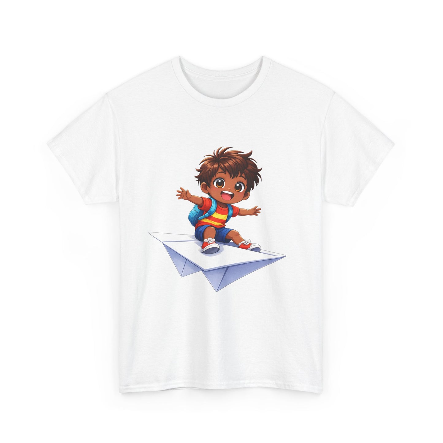 Kids Tee — Boy Riding Paper Airplane Cute Adventure Graphic Shirt