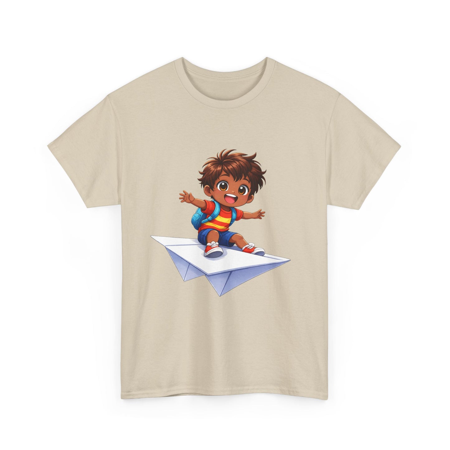 Kids Tee — Boy Riding Paper Airplane Cute Adventure Graphic Shirt